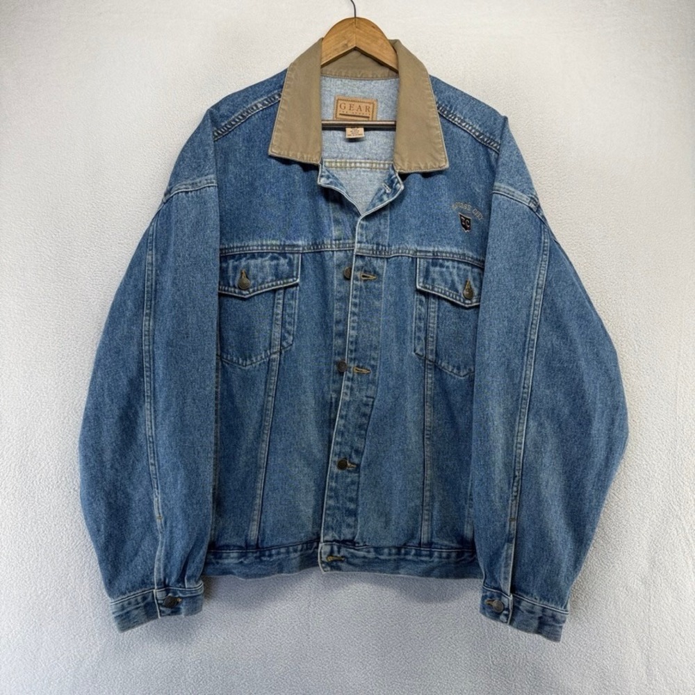 Vintage Gear For Sports Denim Jacket men's 2XL Blue Jean Trucker Biker Michigan